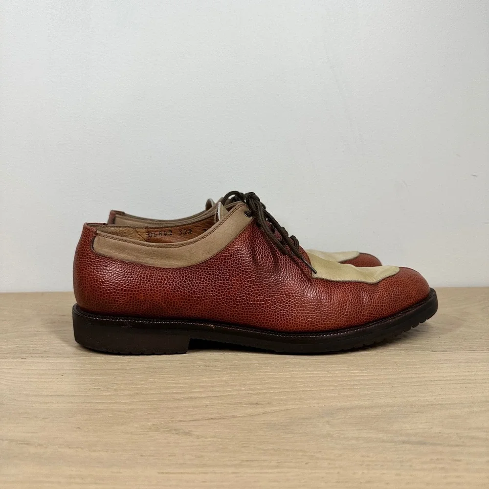 Salvatore Ferragamo Oxford Shoes Men 7.5 Brown Leather Suede Spectator Italy
